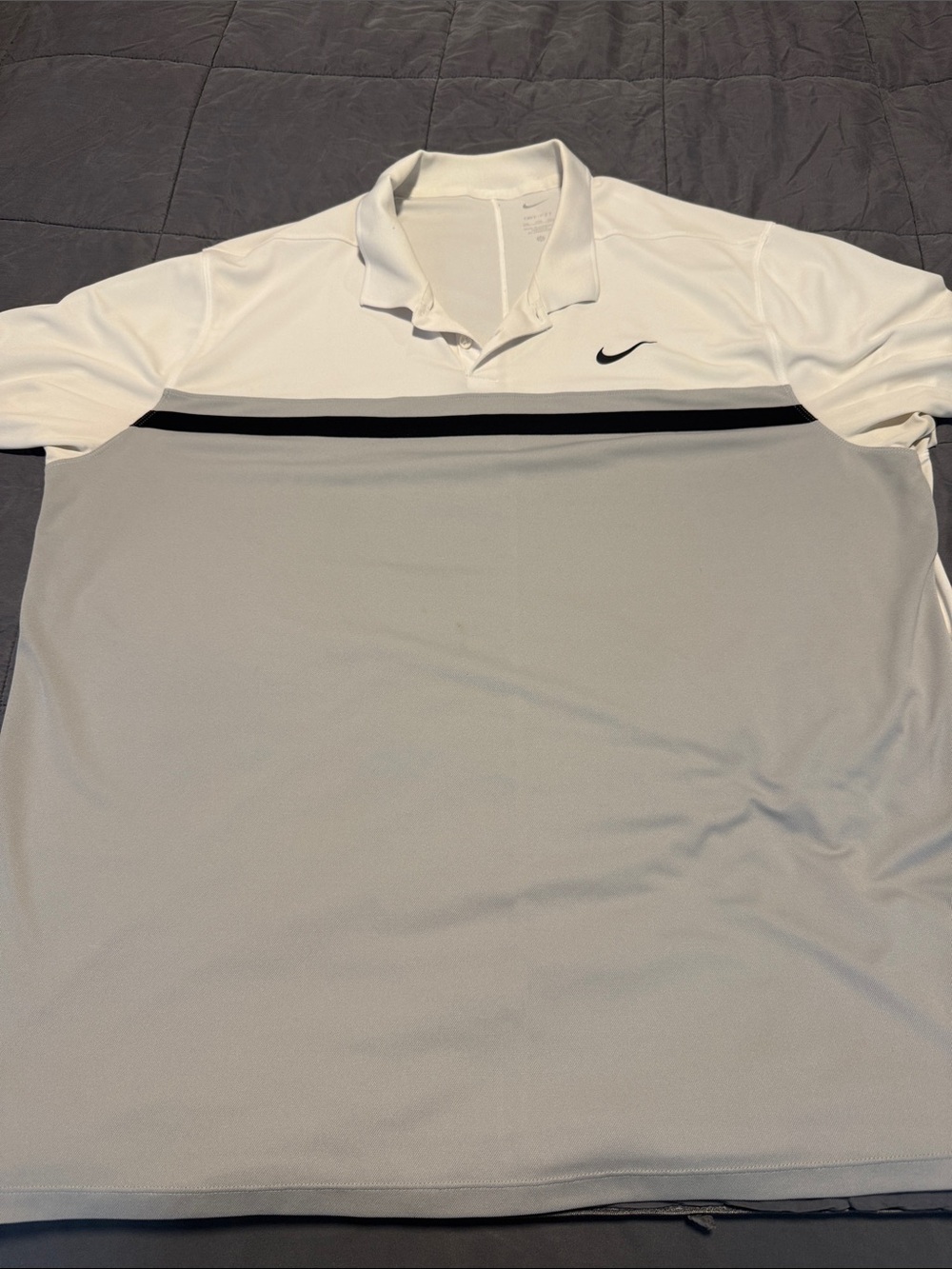 Nike White and Light Gray Polo with Black Chest Stripe